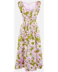 Tory Burch - Floral Cotton Poplin Midi Dress - Lyst