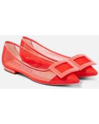 Roger Vivier - Gommettine Leather-Trimmed Ballet Flats - Lyst