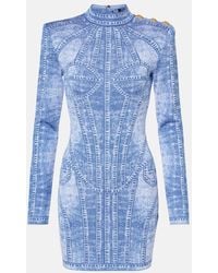 Balmain - Jacquard Denim-Effect Mini Dress - Lyst