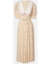 Alessandra Rich - Lace-Trimmed Floral Silk Shirt Dress - Lyst