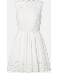 Self-Portrait - Embroidered Cotton Poplin Minidress - Lyst