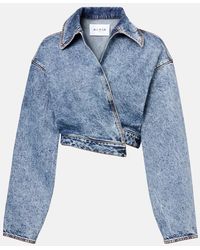 Alaïa - Asymmetric Cropped Denim Jacket - Lyst