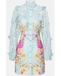 CAMILLA - Vestido Corto De Lino Y Seda Adornado - Lyst