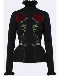 Blumarine - Embroidered Ruffled Virgin Wool Sweater - Lyst