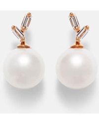Suzanne Kalan - 18Kt Rose Earrings With Diamonds And Pearls - Lyst