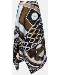 PUCCI - Vivara Asymmetric Silk Twill Midi Skirt - Lyst