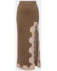 Valentino - Lace-Trimmed Ribbed-Knit Lame Midi Skirt - Lyst