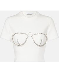 Area - Crystal-Embellished Jersey Crop Top - Lyst