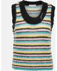 Ganni - Sleeveless Wool And Mohair-striped Sweater - Lyst
