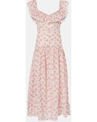 RIXO London - Eugene Floral Ruffled Cotton Midi Dress - Lyst