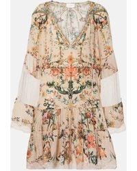 CAMILLA - Embellished Floral Silk Crepe Minidress - Lyst