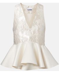 Ganni - Peplum Satin Cloque Top - Lyst