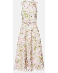 Monique Lhuillier - Belted Lace Midi Dress - Lyst