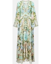CAMILLA - Shirred Printed Silk Maxi Dress - Lyst