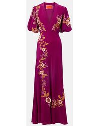 La DoubleJ - Robe Longue Marlene Brodee En Soie - Lyst