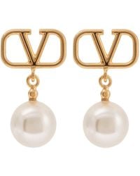 Valentino Vlogo Faux Pearl Earrings - Metallic