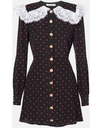 Alessandra Rich - Polka-Dot Lace-Trimmed Silk Minidress - Lyst
