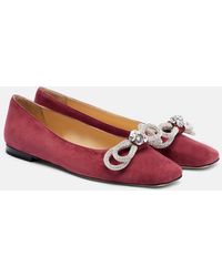 Mach & Mach - Double Bow Embellished Suede Ballet Flats - Lyst