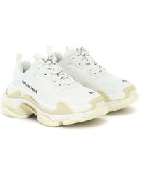 Balenciaga Triple S Trainers In Mesh And Leather - White