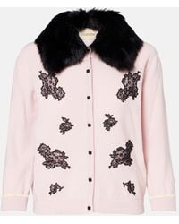 Valentino - Shearling-Trimmed Virgin Wool Cardigan - Lyst