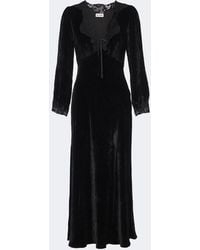 RIXO London - Larah Lace-Trimmed Velvet Midi Dress - Lyst