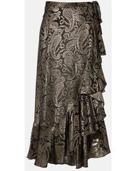 Etro - Paisley Ruffled Silk-Blend Midi Skirt - Lyst