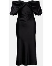 McQueen - Draped Off-Shoulder Satin Midi Dress - Lyst