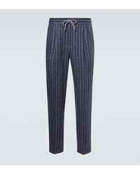 Brunello Cucinelli - Striped Linen Straight Pants - Lyst