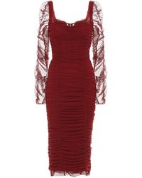 Dolce & Gabbana Ruched Stretch-tulle Dress - Red