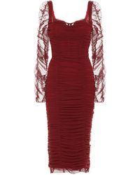Dolce & Gabbana Ruched Stretch-tulle Dress - Red