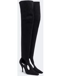 Alaïa - Cutout Suede-Trimmed Over-The-Knee Boots - Lyst