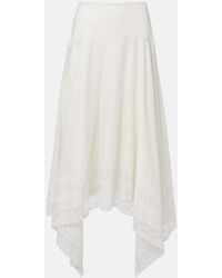 STAUD - Ainsley Lace-Trimmed Cotton Voile Midi Skirt - Lyst
