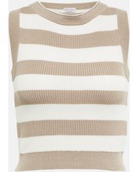 Brunello Cucinelli - Ribbed-knit Cropped Cotton Tank Top - Lyst