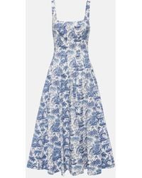 STAUD - Wells Printed Cotton Poplin Midi Dress - Lyst