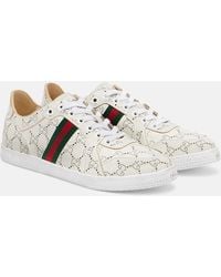 Gucci - Stretch Gg Web Stripe Leather Sneakers - Lyst