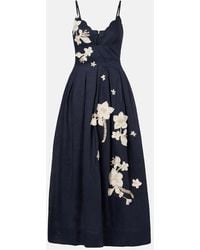 Agua Bendita - Sula Floral-Applique Linen Maxi Dress - Lyst