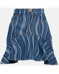 Area - Sunray Ruffled Denim Miniskirt - Lyst