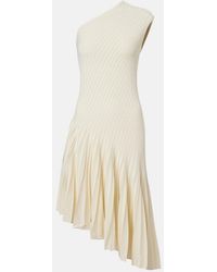 Alaïa - Asymmetric Pleated Crepe Midi Dress - Lyst