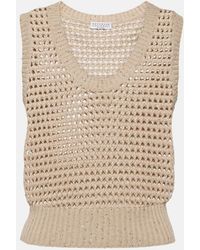 Brunello Cucinelli - Sequined Open-Knit Cotton-Blend Vest - Lyst