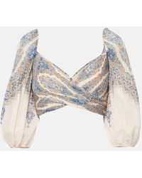 Zimmermann - Paisley Puff-Sleeve Crop Top - Lyst