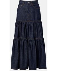 Saint Laurent - Tiered Denim Maxi Skirt - Lyst