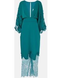 Costarellos - Lace-Trimmed Draped Midi Dress - Lyst