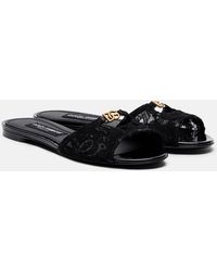 Dolce & Gabbana - Dg Leather-Trimmed Lace Slides - Lyst