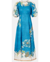 ALÉMAIS - Robe Midi Luda En Lin A Fleurs - Lyst