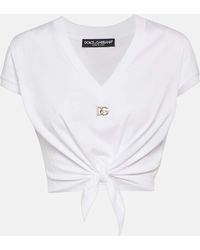 Dolce & Gabbana - T-Shirt Aus Jersey Mit Knoten Und Dg-Logo - Lyst