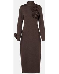 Oscar de la Renta - Vestido Midi En Mezcla De Lana Con Aplique Floral - Lyst