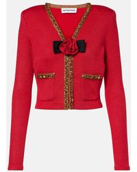 Self-Portrait - Waffle-Knit Embellished Cardigan - Lyst