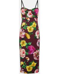 Dolce & Gabbana - Floral Silk-blend Bustier Midi Dress - Lyst