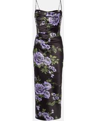 Carolina Herrera - Floral Draped Satin Midi Dress - Lyst