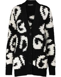 Dolce & Gabbana Logo Intarsia Wool And Cashmere Cardigan - Black
